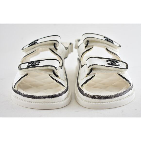 Chanel 22C White Black Graffiti CC Logo Mule Slide Strap Flat Dad Teva Sandal 39 - Picture 6 of 12